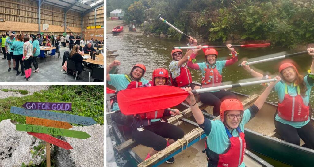 Harland Accountants taking part in canoeing and team challenges at Via Ferrata Cornwall