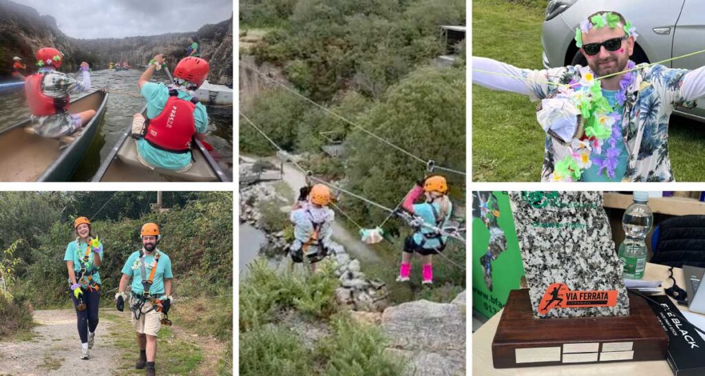 Harland team members canoeing and tackling outdoor activities at Via Ferrata Cornwall